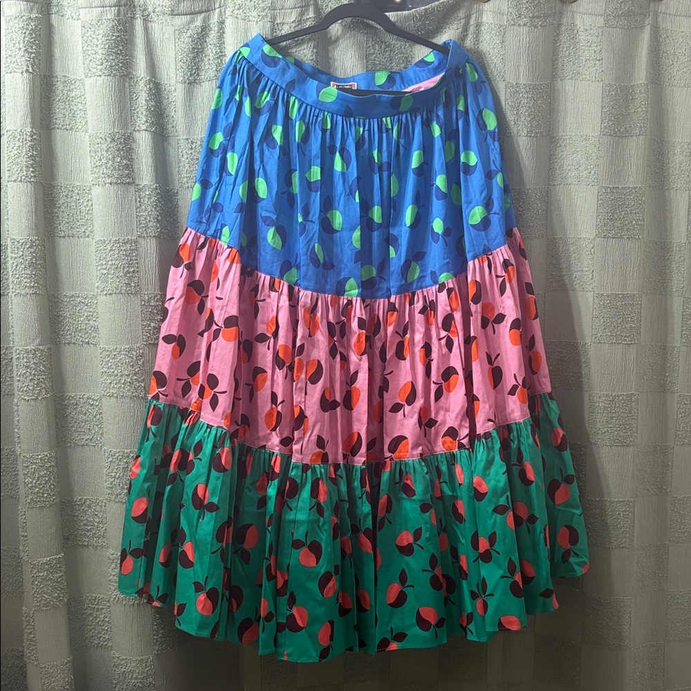 kate spade Multicolor Tiered Fruit-Print Maxi Skirt - Blue, Pink & Teal NWOT